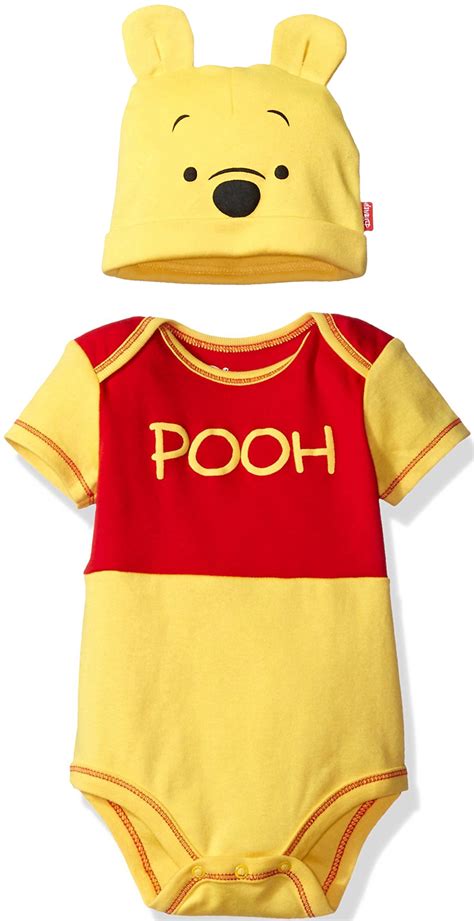 Jun 1, 2022 · Cute and comfy 3-piece baby outfit with a long sleeve shirt, footed pants, and soft hat. Features Winnie the Pooh's smiling face. Stylish romper and reversible sunhat set with adorable artwork of Winnie the Pooh and the words "Peek a Pooh." Warm fleece pullover sweatshirt with cool artwork of Winnie the Pooh. Adds style to any outfit. 